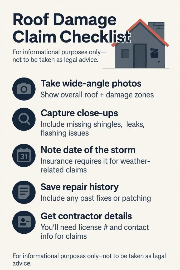 Use this checklist when filing for a claim with your insurance for a roof replacement or new roof